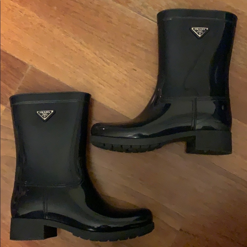 Navy Patent Leather Prada rainboots